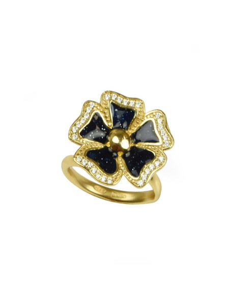 Misis Potentilla Ring 18ct Gold Plated Silver, Enamel, Zirconia AN03573