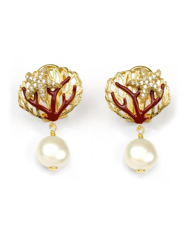 Misis GORGONIE Earrings gold plated Silver, zircons, pearls OR10088PL