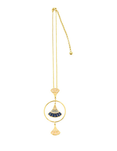 Misis Empire 18ct Gold Plated Silver Necklace, Pink and blue Enamel, Zirconia CA08013MX