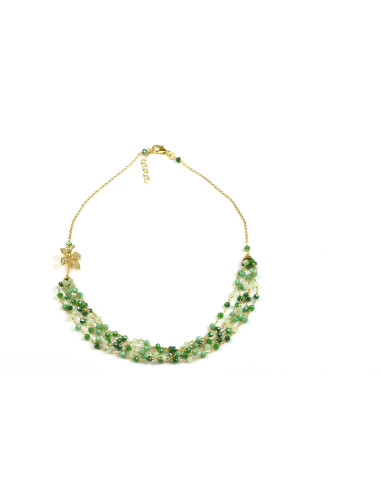 Misis BOUQUET Ожерелье Позолоченное золото, белый кубический цирконий, зеленые кристаллы CA09985