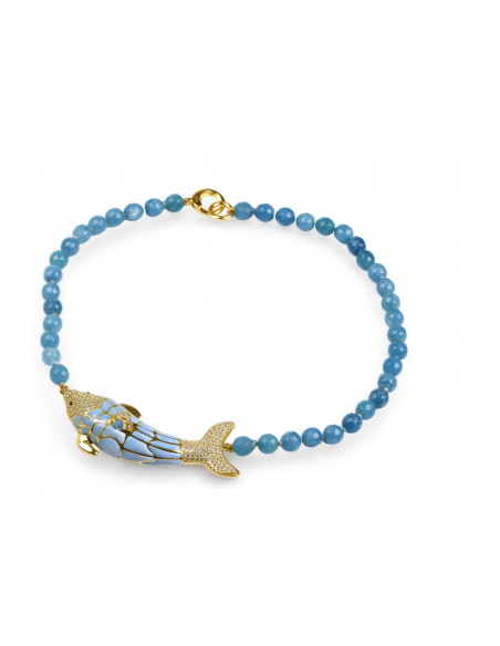 Misis FIJI Necklace 18ct Gold Plated Silver, Enamel, Zirconia, agate CA10004