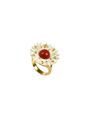 Misis Tonga Ring Sterling silver 18kt gold plated ,coral paste, enamel, AN03637