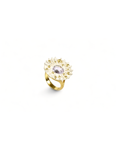 Misis Tonga ring Gold plated silver, enamel, amethyst AN03637