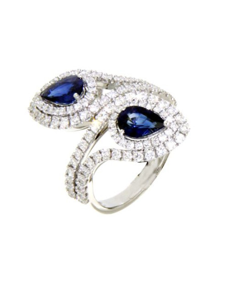 DAMIANI CLASSIC anello in oro bianco, zaffiro 1.67 ct e diamanti ct 1.21 GH