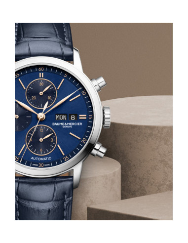 BAUME MERCIER CLASSIMA blue chronograph steel and leather M0A10784