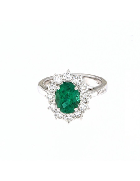 DAMIANI CLASSIC ring in white gold, 1.64 ct emerald and 1.09 ct diamonds