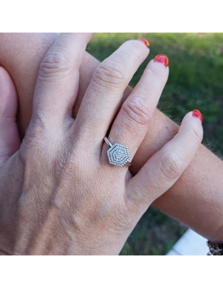 SALVINI Bagliori Sechseckiger Ring aus Weißgold und Diamanten 0,24 ct - 20106492