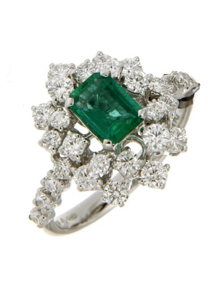 DAMIANI MIMOSA anello in oro bianco, smeraldo 0.80 ct e diamanti ct 1.04 GH