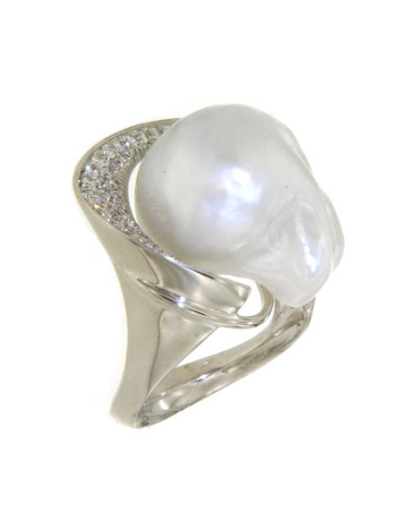 UTOPIA GALLERY anello in oro bianco con diamanti e perla 17 ref: GAU01