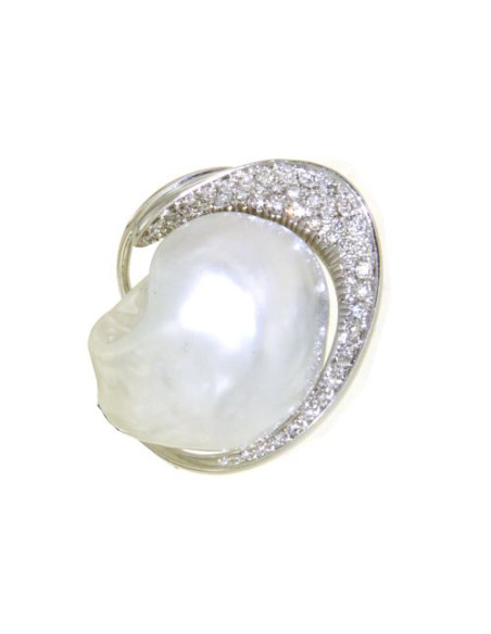 UTOPIA GALLERY anello in oro bianco con diamanti e perla 17 ref: GAU01