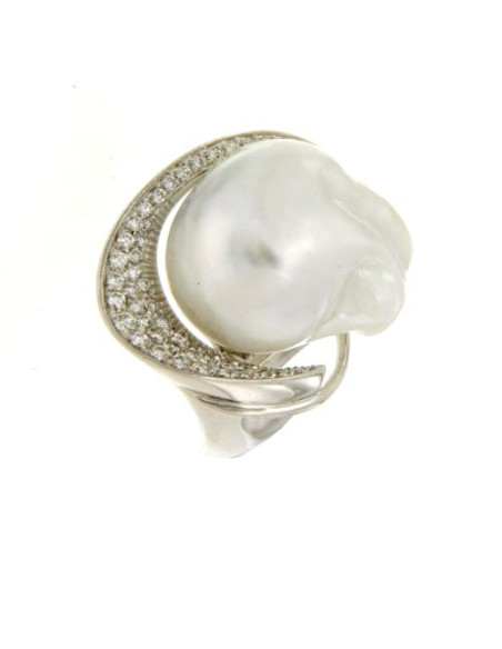 UTOPIA GALLERY anello in oro bianco con diamanti e perla 17 ref: GAU01