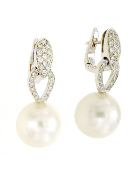 UTOPIA GALLERY orecchini in oro bianco con diamanti e perla 12.80 ref: GOSB104
