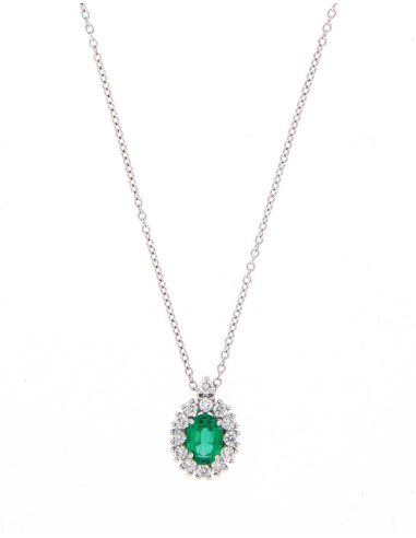 DAMIANI CLASSIC necklace in white gold, 0.76 ct emerald and diamonds 0.44 ct