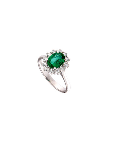 DAMIANI CLASSIC Weißgold-Ring, 1.10 ct Smaragd und 0.54 ct Diamanten