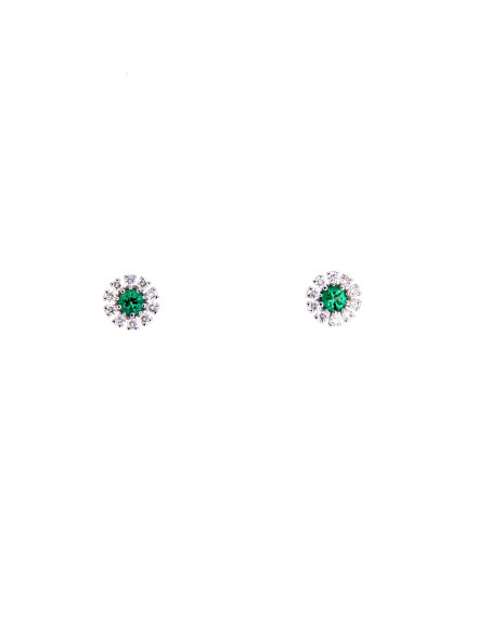 Damiani MARGHERITA Gold Earrings , Diamonds and emerald 0.16 ct