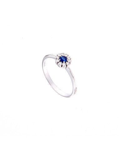 DAMIANI MARGHERITA anello in oro bianco, zaffiro 0.13 ct e diamanti ct 0.09 GH