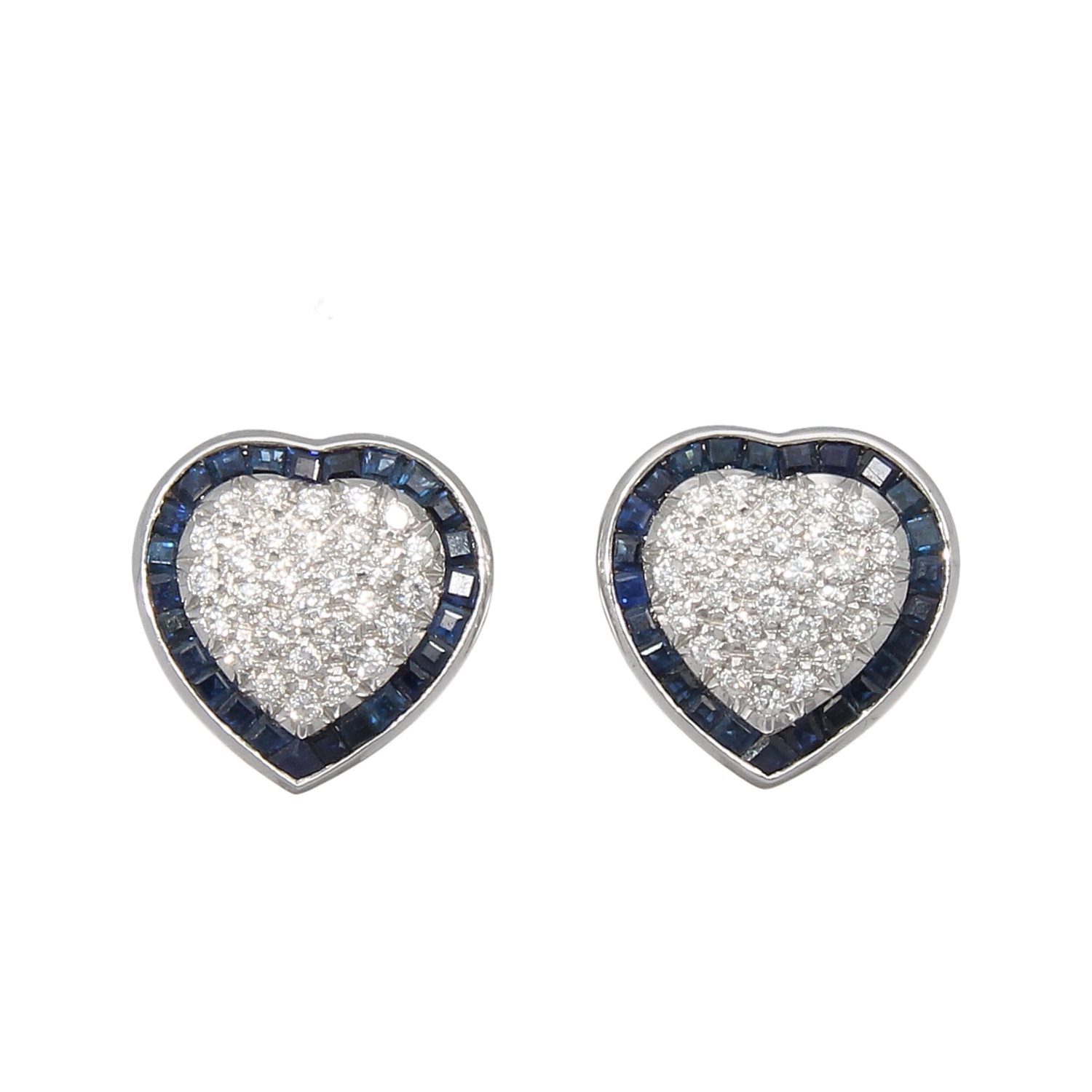 Orecchini Cuore Soprana Oro Bianco, Zaffiri ct 2,80 e Diamanti ct 0,81 H IF