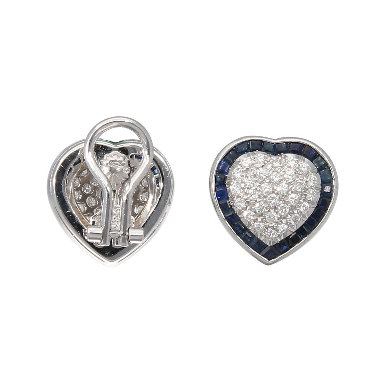 Orecchini Cuore Soprana Oro Bianco, Zaffiri ct 2,80 e Diamanti ct 0,81 H IF - immagine 3