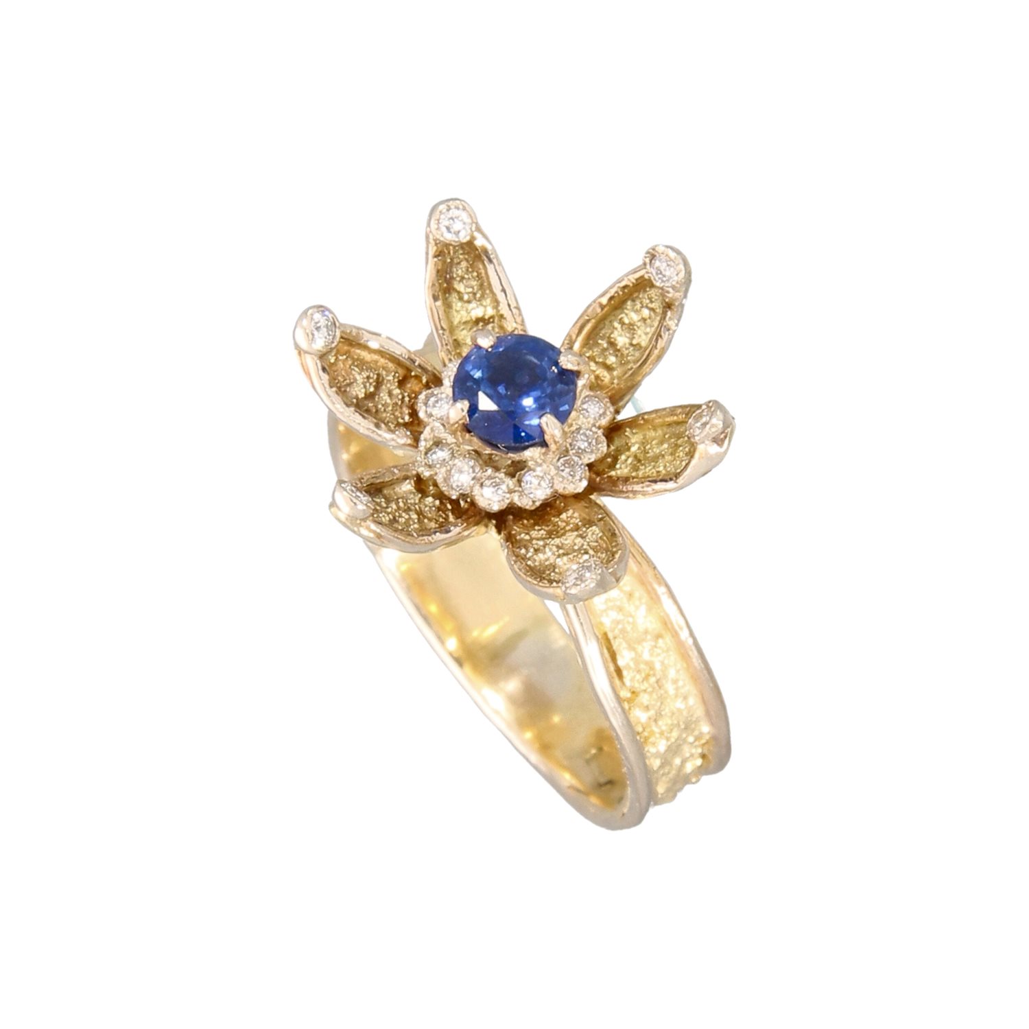 Soprana Anello LOTO BLU in oro giallo, zaffiro e diamanti