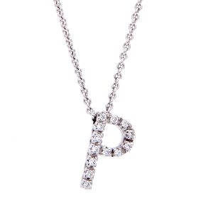 Crivelli collezione Lettere collana in oro bianco e diamanti 0.10 lettera P - 057-267NS