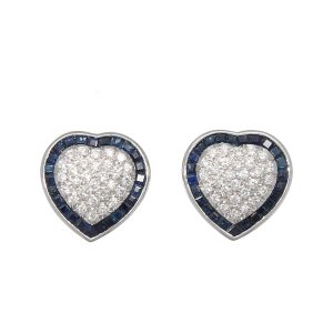 Orecchini Cuore Soprana Oro Bianco, Zaffiri ct 2,80 e Diamanti ct 0,81 H IF