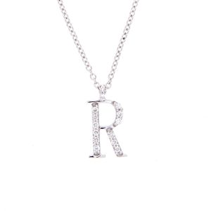 Golay collezione Lettere collana in oro bianco e diamanti 0.06 lettera R - GFR