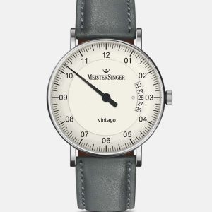 MeisterSinger VINTAGO data panoramica 38mm acciaio su pelle - VT901